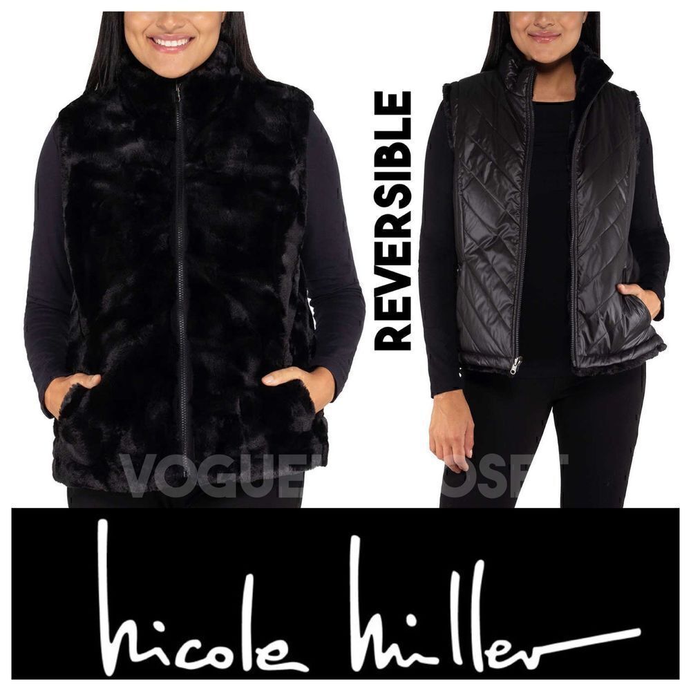 NEW! Nicole Miller Ladies Reversible and Versatile FauxFur or Quilted Ve…